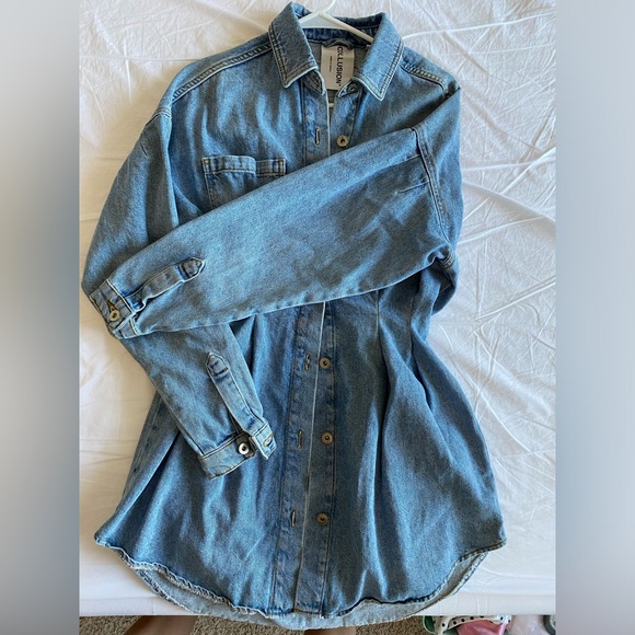 Collusion Pleated Denim Blue Dress Jacket Long Sleeve size US 2 (like XS / S) - Picture 11 of 14